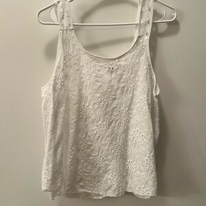 SHEIN White Floral Eyelet Tank Top